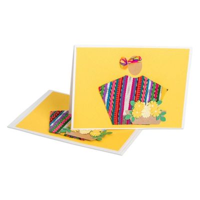 Alternate image for 2 Yellow Greeting Cards with Guatemalan Woven Cotton Accents Floral Greeting