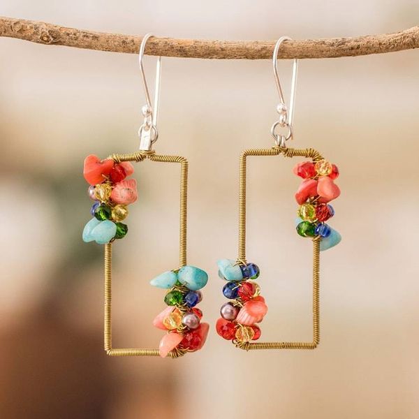 Alternate image for Handmade Colorful Crystal  Glass Beaded Dangle Earrings Precious Shades