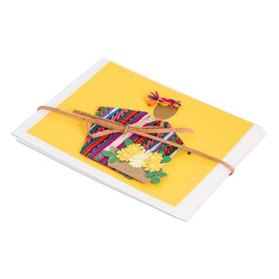 Alternate image for 2 Yellow Greeting Cards with Guatemalan Woven Cotton Accents Floral Greeting