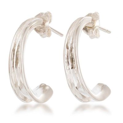 Alternate image for Modern Silver Half-Hoop Earrings with Polished Finish Perpetual Elegance