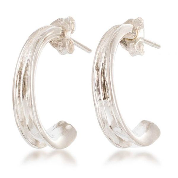 Alternate image for Modern Silver Half-Hoop Earrings with Polished Finish Perpetual Elegance