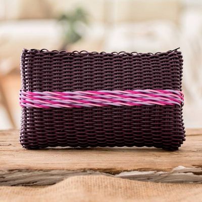 Primary image for Hand-Woven Recycled Vinyl Cord Cosmetic Bag in Purple  Pink Sweet Berry
