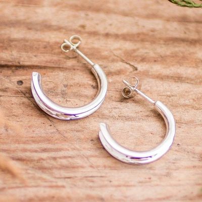 Alternate image for Modern Silver Half-Hoop Earrings with Polished Finish Perpetual Elegance