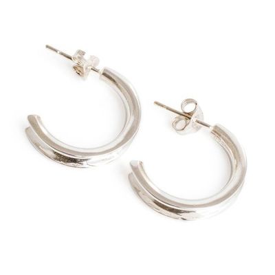 Alternate image for Modern Silver Half-Hoop Earrings with Polished Finish Perpetual Elegance