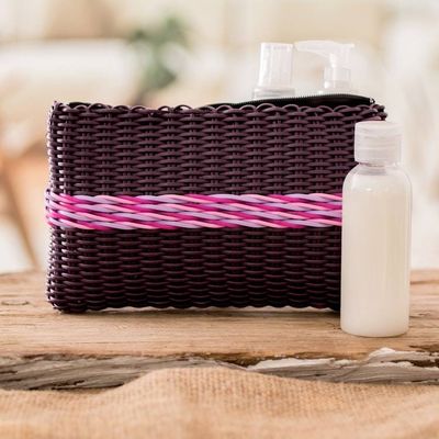 Alternate image for Hand-Woven Recycled Vinyl Cord Cosmetic Bag in Purple  Pink Sweet Berry