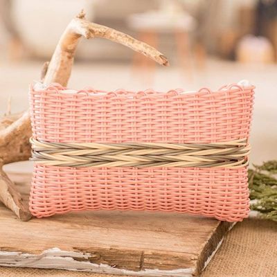 Primary image for Hand-Woven Recycled Vinyl Cord Cosmetic Bag in Peach Hue Peachy Keen