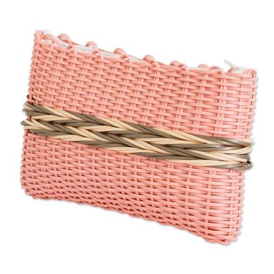 Alternate image for Hand-Woven Recycled Vinyl Cord Cosmetic Bag in Peach Hue Peachy Keen