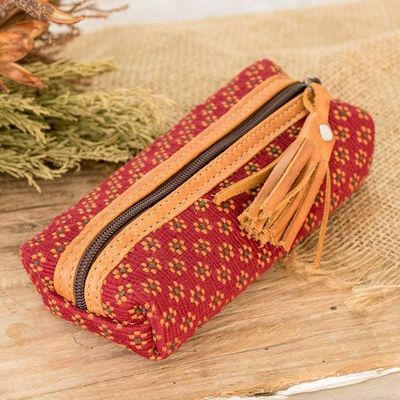 Primary image for Handwoven Floral-Patterned Red Cotton Pencil Case Cherry Ditsy