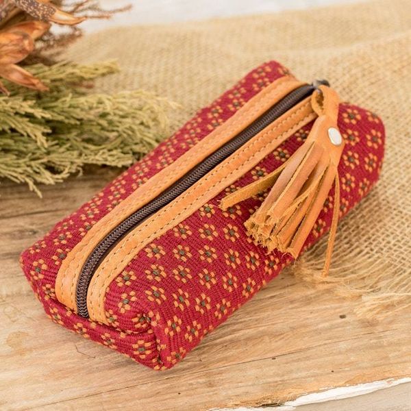 Alternate image for Handwoven Floral-Patterned Red Cotton Pencil Case Cherry Ditsy