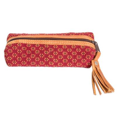 Alternate image for Handwoven Floral-Patterned Red Cotton Pencil Case Cherry Ditsy