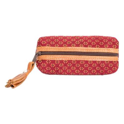 Alternate image for Handwoven Floral-Patterned Red Cotton Pencil Case Cherry Ditsy