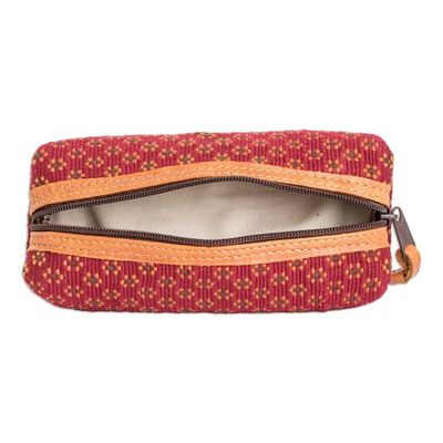 Alternate image for Handwoven Floral-Patterned Red Cotton Pencil Case Cherry Ditsy
