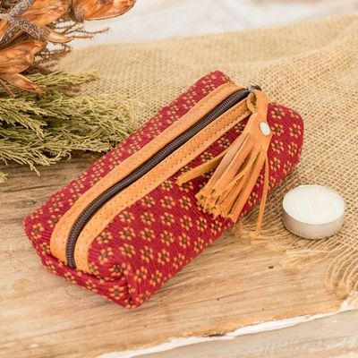 Alternate image for Handwoven Floral-Patterned Red Cotton Pencil Case Cherry Ditsy