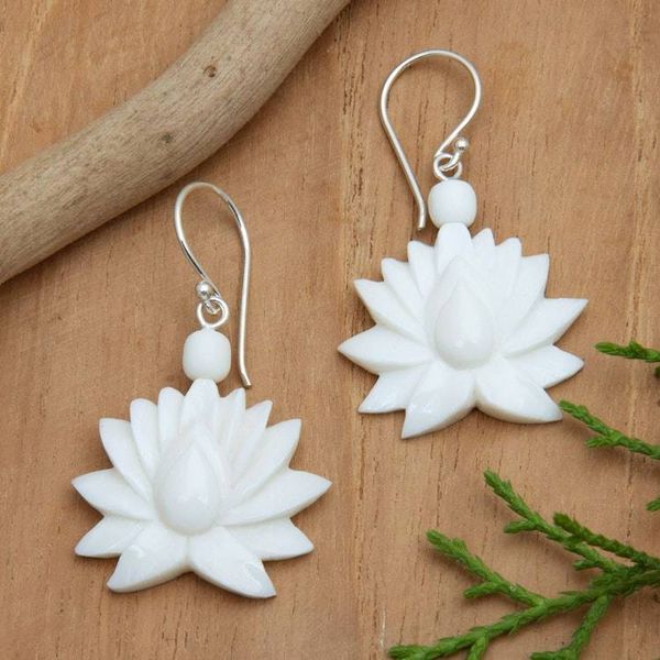Alternate image for Lotus-Shaped Dangle Earrings with Sterling Silver Hooks Celestial Lotus