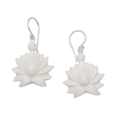 Alternate image for Lotus-Shaped Dangle Earrings with Sterling Silver Hooks Celestial Lotus