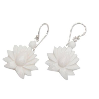 Alternate image for Lotus-Shaped Dangle Earrings with Sterling Silver Hooks Celestial Lotus