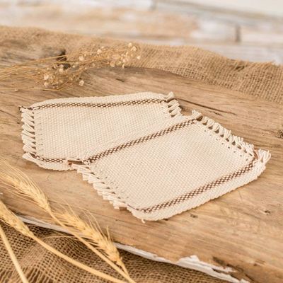 Alternate image for Pair of Handwoven Cotton Coasters in Brown and Ivory Morning Tea