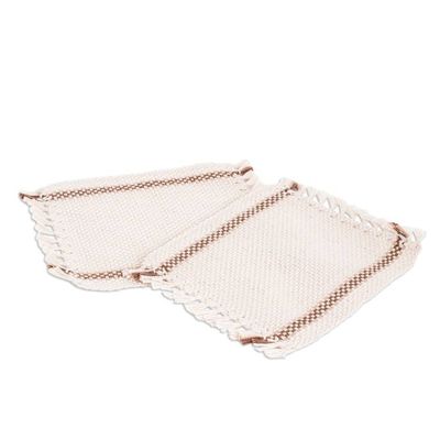 Alternate image for Pair of Handwoven Cotton Coasters in Brown and Ivory Morning Tea
