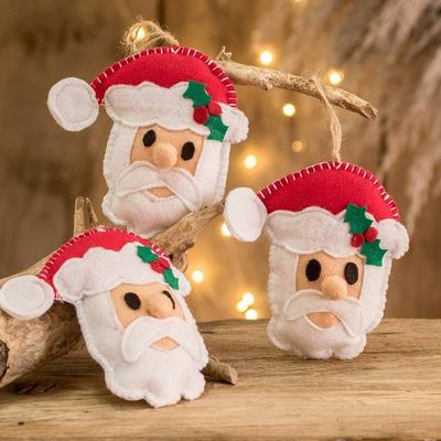 Alternate image for Set of 3 Handmade Santa Claus Ornaments from Guatemala Santa Smiles