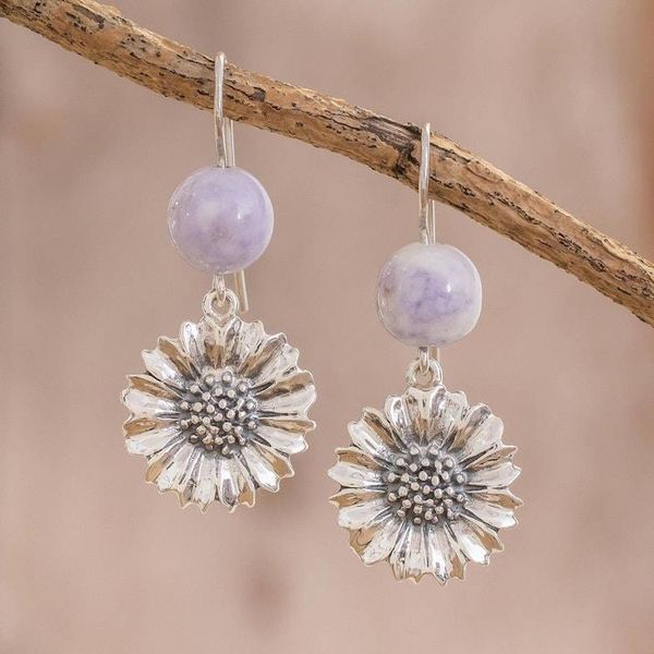 Alternate image for Floral Lilac Jade Dangle Earrings from Guatemala Lilac Gerbera