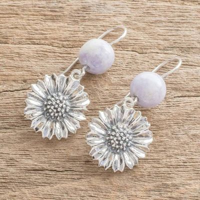 Alternate image for Floral Lilac Jade Dangle Earrings from Guatemala Lilac Gerbera