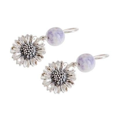 Alternate image for Floral Lilac Jade Dangle Earrings from Guatemala Lilac Gerbera