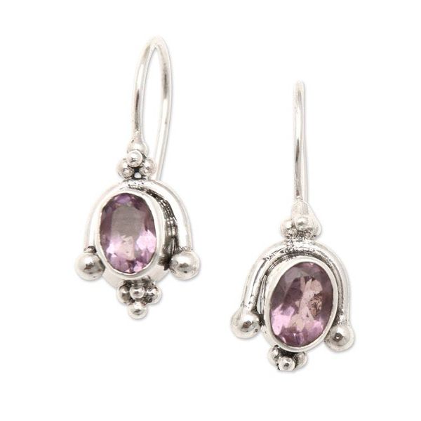 Alternate image for Classic Sterling Silver Drop Earrings with Amethyst Gems Wise Madam