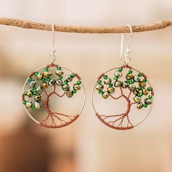 Alternate image for Tree-Themed Green Crystal and Glass Beaded Dangle Earrings Fruits of Hope