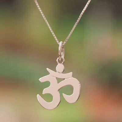 Primary image for Inspirational Polished Sterling Silver Om Pendant Necklace Spiritual Journey