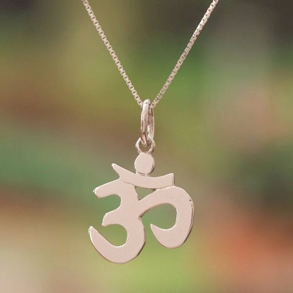 Alternate image for Inspirational Polished Sterling Silver Om Pendant Necklace Spiritual Journey