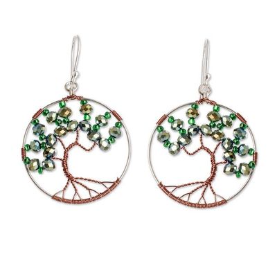 Alternate image for Tree-Themed Green Crystal and Glass Beaded Dangle Earrings Fruits of Hope