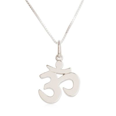 Alternate image for Inspirational Polished Sterling Silver Om Pendant Necklace Spiritual Journey