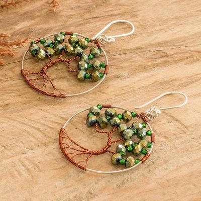 Alternate image for Tree-Themed Green Crystal and Glass Beaded Dangle Earrings Fruits of Hope