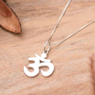 Alternate image for Inspirational Polished Sterling Silver Om Pendant Necklace Spiritual Journey