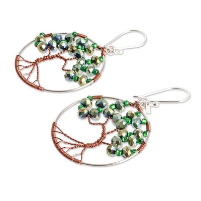Alternate image for Tree-Themed Green Crystal and Glass Beaded Dangle Earrings Fruits of Hope
