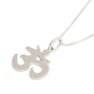 Alternate image for Inspirational Polished Sterling Silver Om Pendant Necklace Spiritual Journey