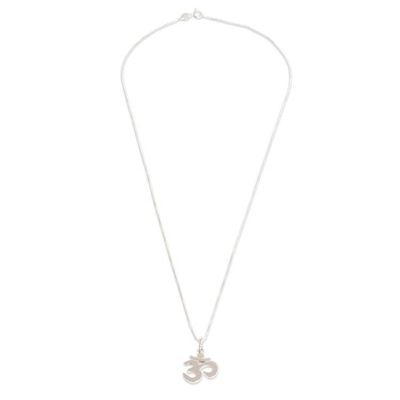 Alternate image for Inspirational Polished Sterling Silver Om Pendant Necklace Spiritual Journey