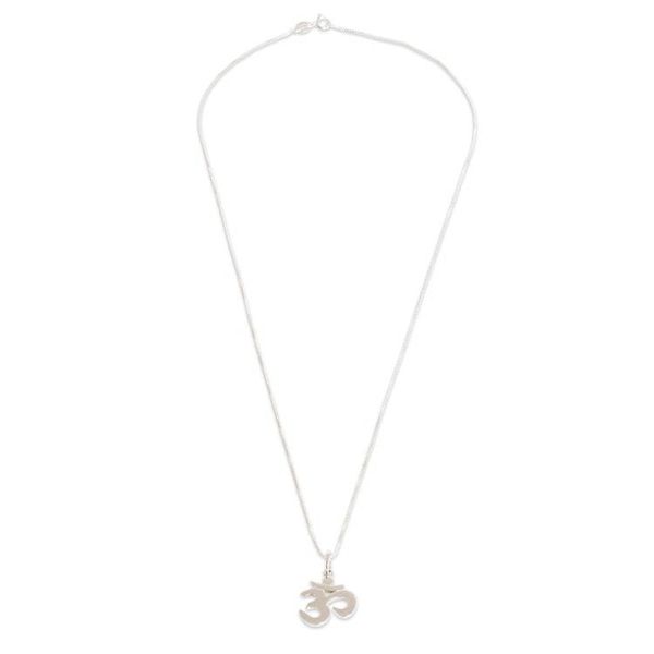 Alternate image for Inspirational Polished Sterling Silver Om Pendant Necklace Spiritual Journey