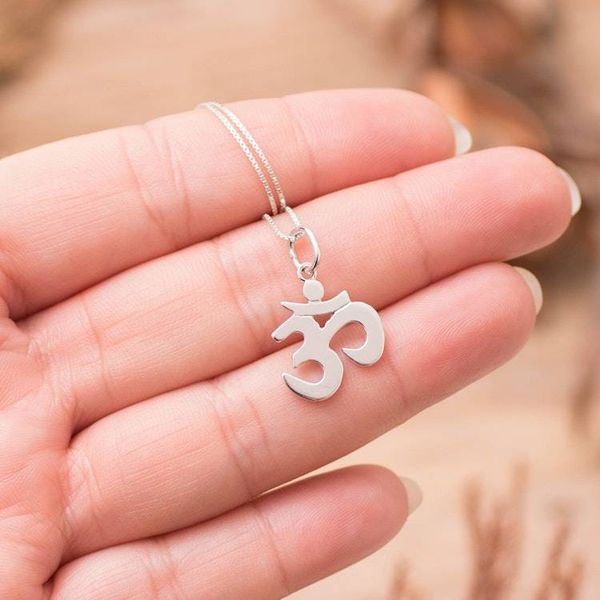 Alternate image for Inspirational Polished Sterling Silver Om Pendant Necklace Spiritual Journey