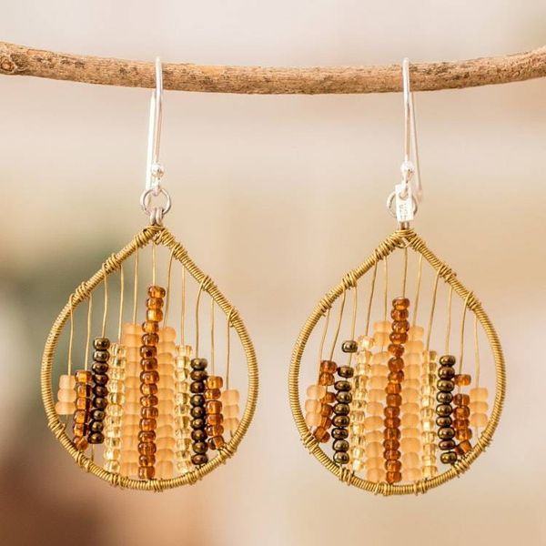 Alternate image for Glass Beaded Dangle Earrings in Warm Hues Glowing Contrasts
