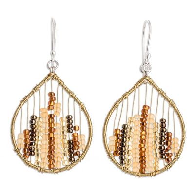 Alternate image for Glass Beaded Dangle Earrings in Warm Hues Glowing Contrasts
