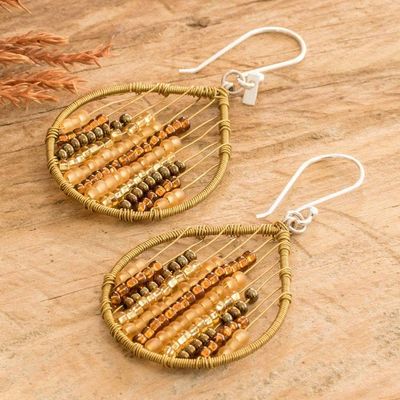 Alternate image for Glass Beaded Dangle Earrings in Warm Hues Glowing Contrasts