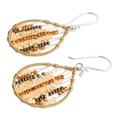 Alternate image for Glass Beaded Dangle Earrings in Warm Hues Glowing Contrasts
