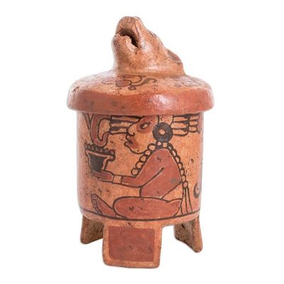 Alternate image for Antiqued Ceramic Vessel Maya Art large Pibil Jaguar