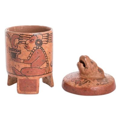 Alternate image for Antiqued Ceramic Vessel Maya Art large Pibil Jaguar