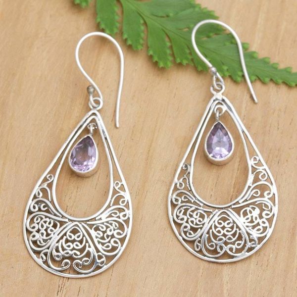 Alternate image for Polished Amethyst and Sterling Silver Dangle Earrings Ethereal Wisdom