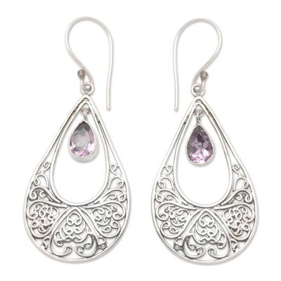 Alternate image for Polished Amethyst and Sterling Silver Dangle Earrings Ethereal Wisdom