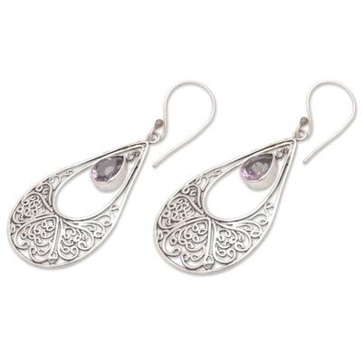 Alternate image for Polished Amethyst and Sterling Silver Dangle Earrings Ethereal Wisdom