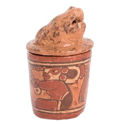 Alternate image for Handcrafted Antiqued Ceramic Jar Maya Art Pibil Jaguar