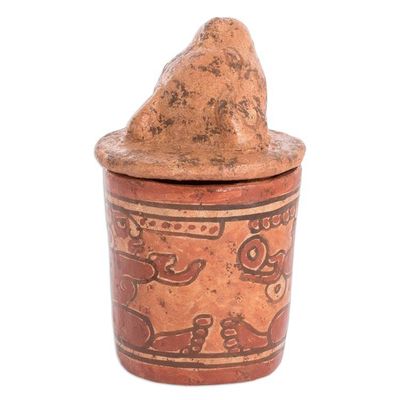 Alternate image for Handcrafted Antiqued Ceramic Jar Maya Art Pibil Jaguar